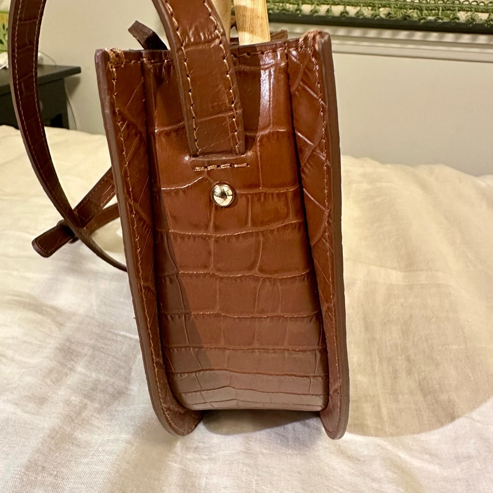 Sezane Ama Crocodile Handbag with Wooden Handle - Picture 6 of 6